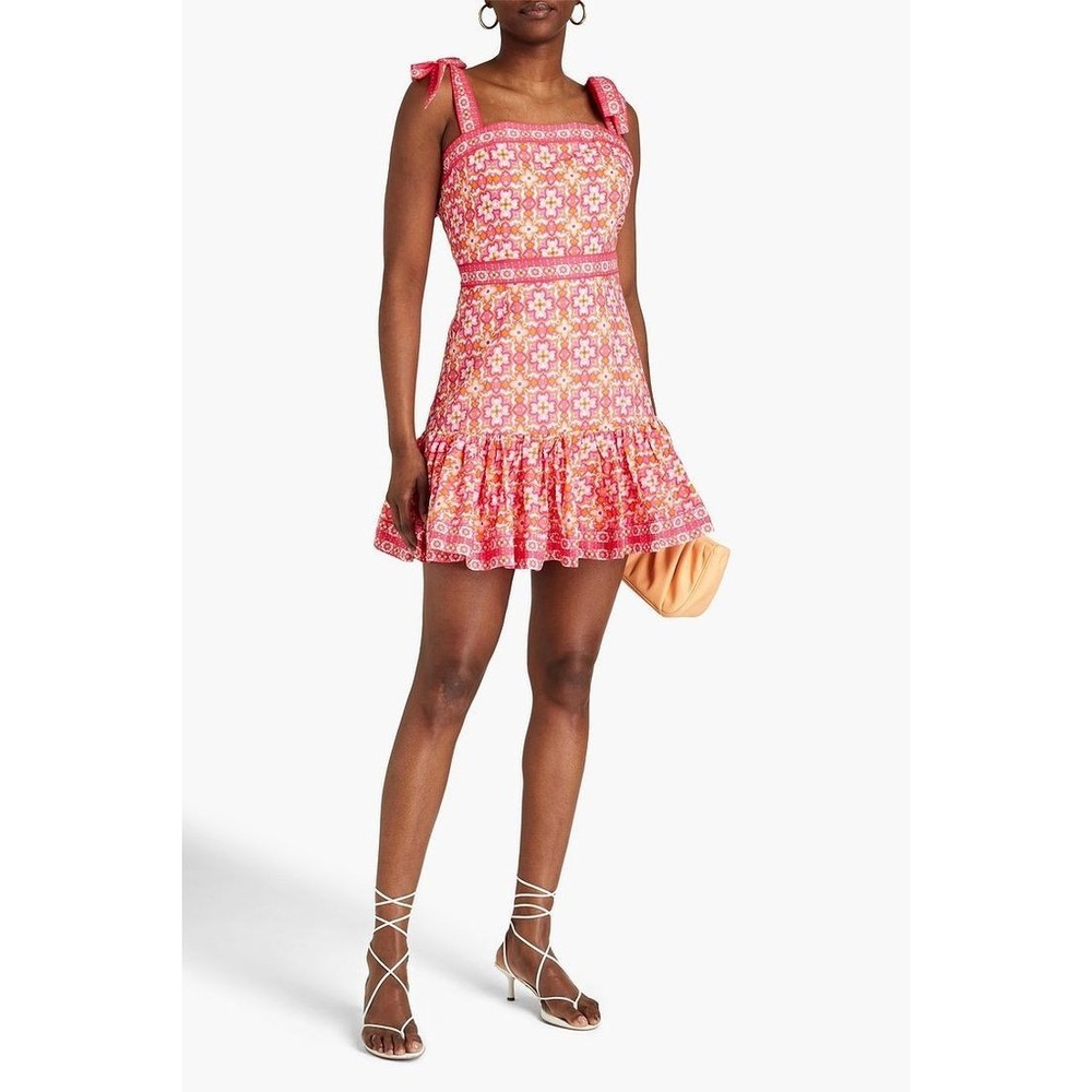 Rebecca Vallance Serafino Printed Peplum Ruffle Mini Dress Organic Cotton 12 - Picture 9 of 12